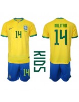 Brazílie Eder Militao #14 Domácí dres pro děti MS 2022 Krátký Rukáv (+ trenýrky)